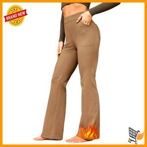 Fleece Lined Yoga Pants with Pockets High Waisted Bootcut Winter Work Slacks